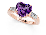 Rose gold Heart Cut Cut Diamond Ring with Tapered Baguette Side Stones in Four-Prong Setting_1