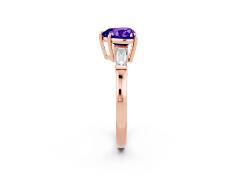 Rose gold Heart Cut Cut Diamond Ring with Tapered Baguette Side Stones in Four-Prong Setting_2