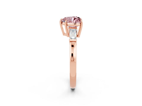 Rose gold Heart Cut Cut Diamond Ring with Tapered Baguette Side Stones in Four-Prong Setting_2