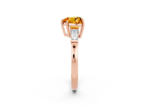Rose gold Heart Cut Cut Diamond Ring with Tapered Baguette Side Stones in Four-Prong Setting_2