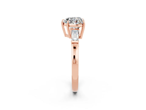 Rose gold Heart Cut Cut Diamond Ring with Tapered Baguette Side Stones in Four-Prong Setting_2