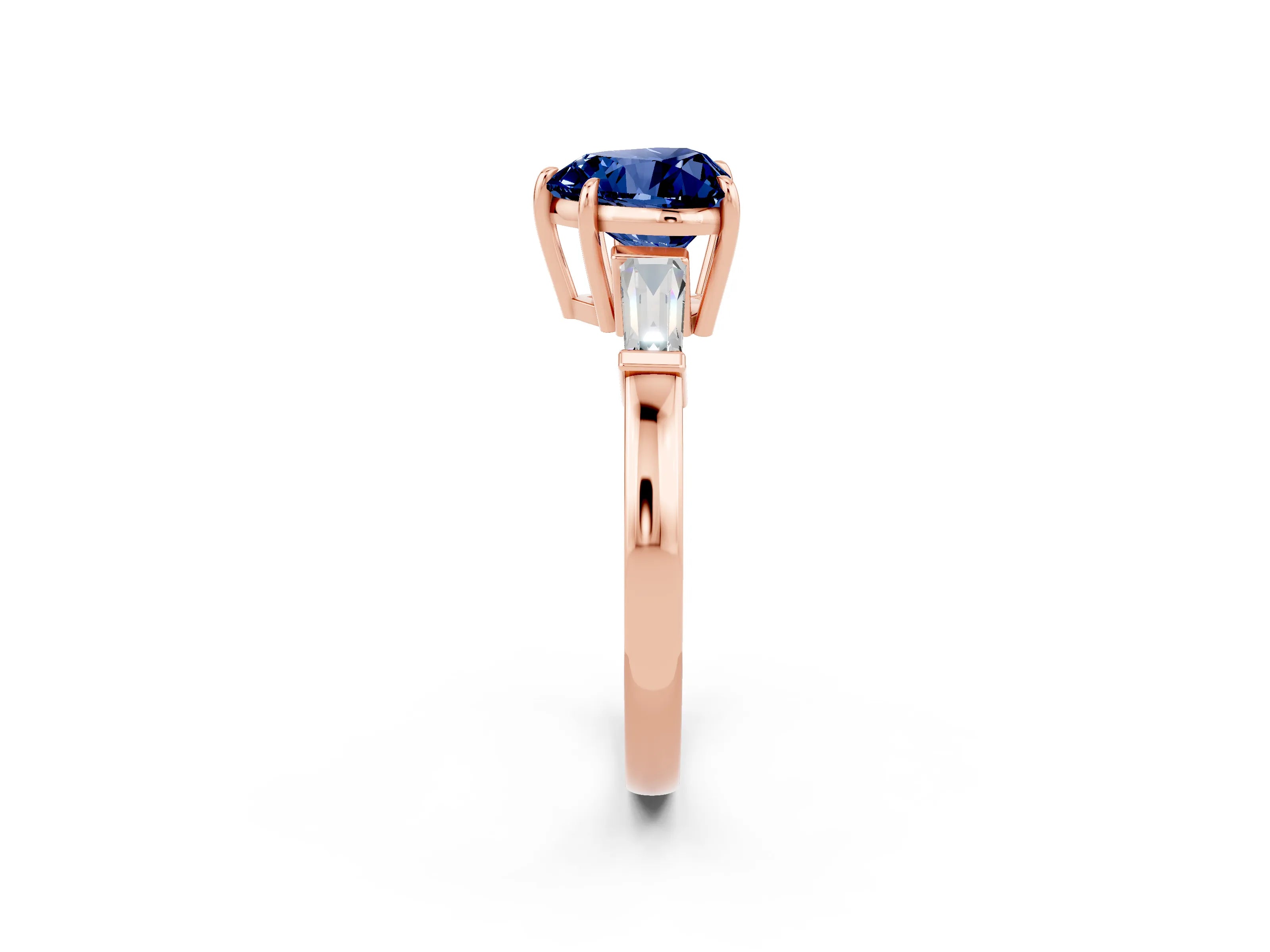 Rose gold Heart Cut Cut Diamond Ring with Tapered Baguette Side Stones in Four-Prong Setting_2
