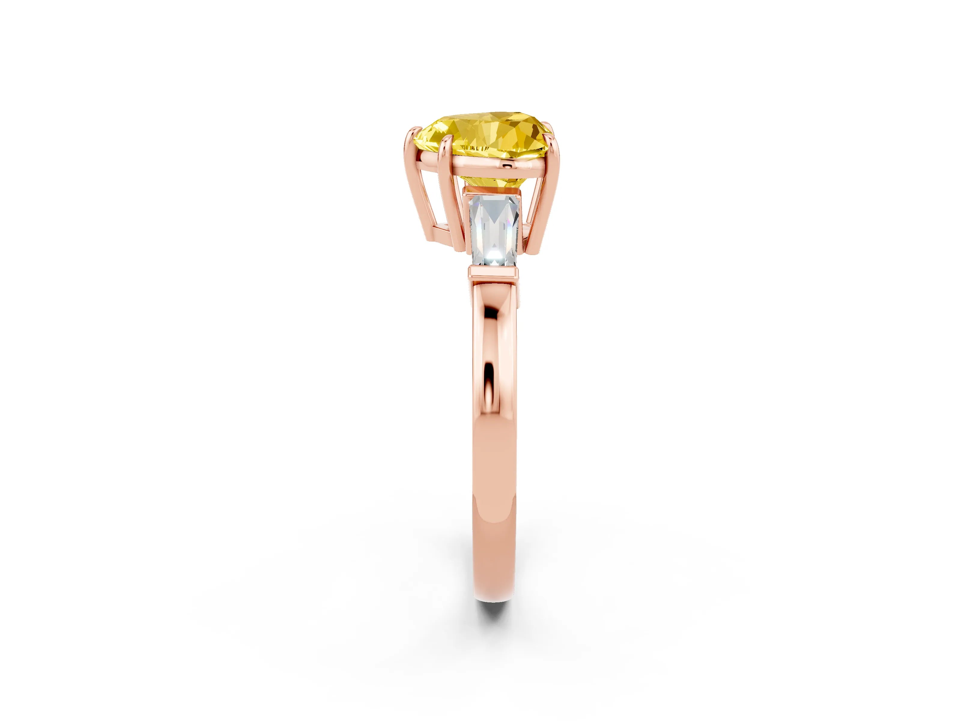 Rose gold Heart Cut Cut Diamond Ring with Tapered Baguette Side Stones in Four-Prong Setting_2