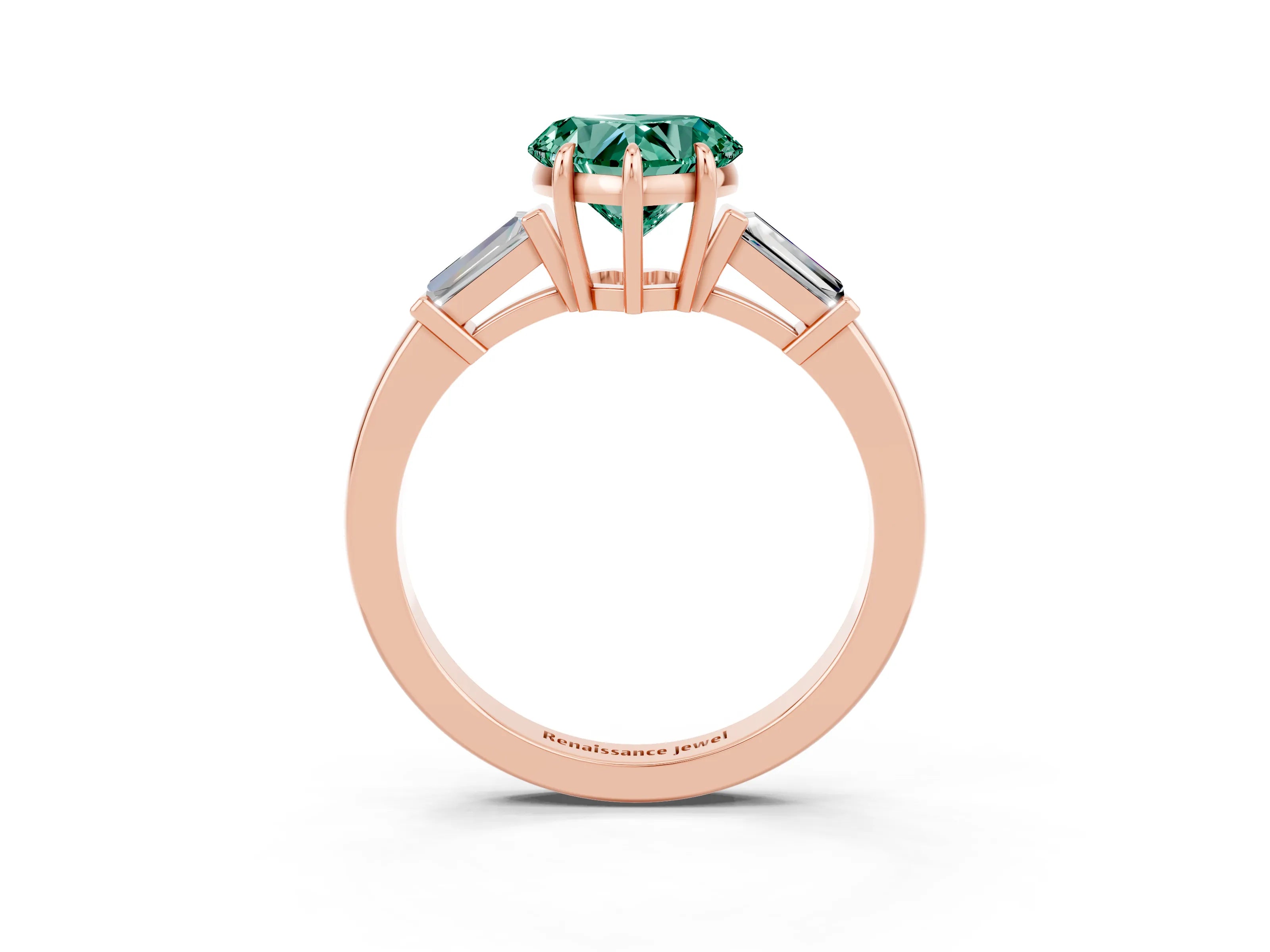 Rose gold Heart Cut Cut Diamond Ring with Tapered Baguette Side Stones in Four-Prong Setting_3