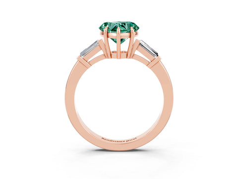 Rose gold Heart Cut Cut Diamond Ring with Tapered Baguette Side Stones in Four-Prong Setting_3