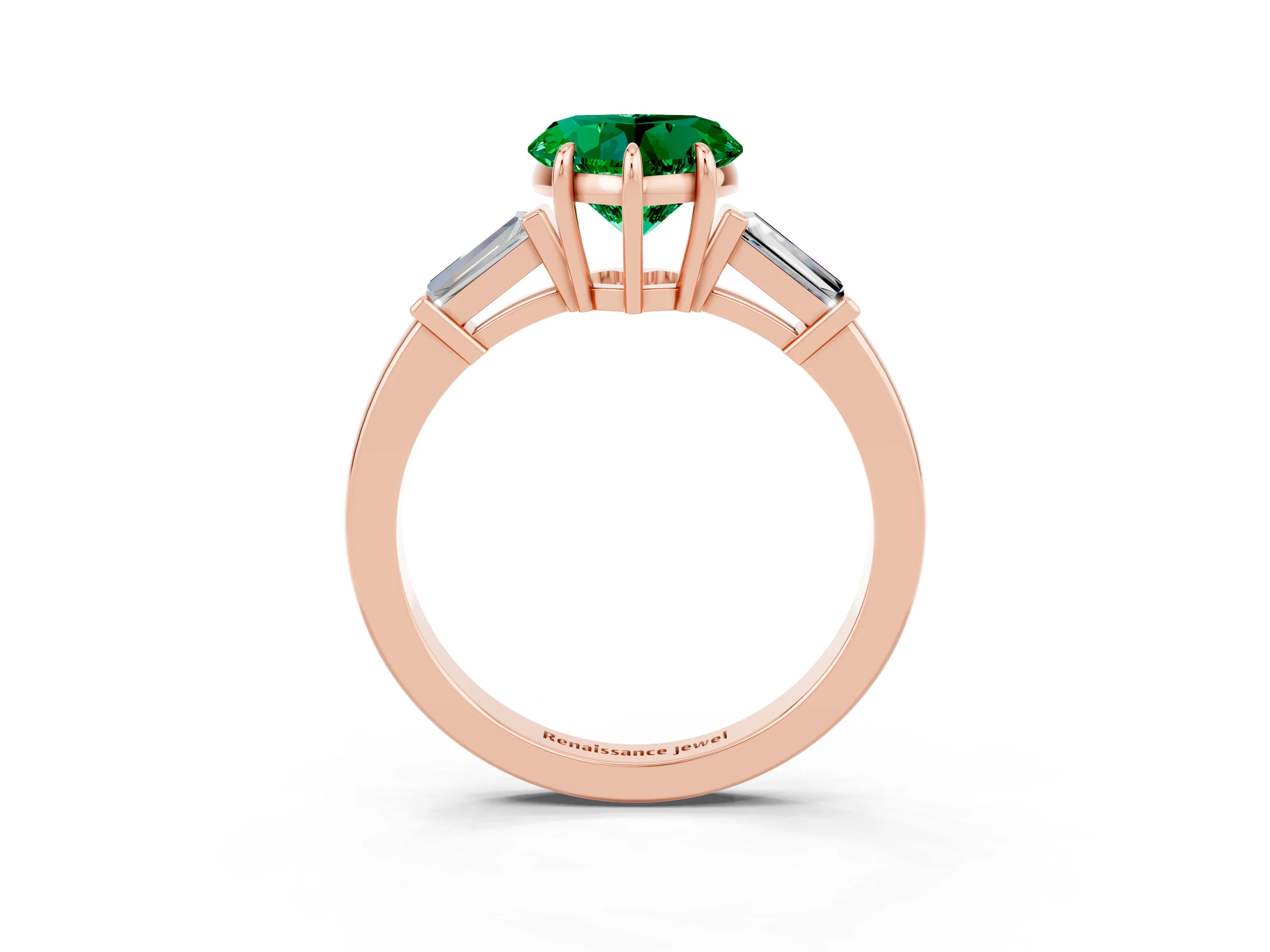 Rose gold Heart Cut Cut Diamond Ring with Tapered Baguette Side Stones in Four-Prong Setting_3