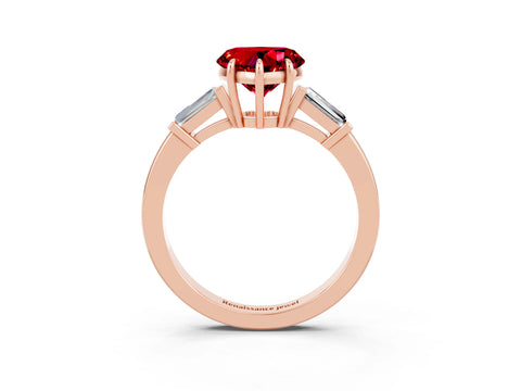 Rose gold Heart Cut Cut Diamond Ring with Tapered Baguette Side Stones in Four-Prong Setting_3