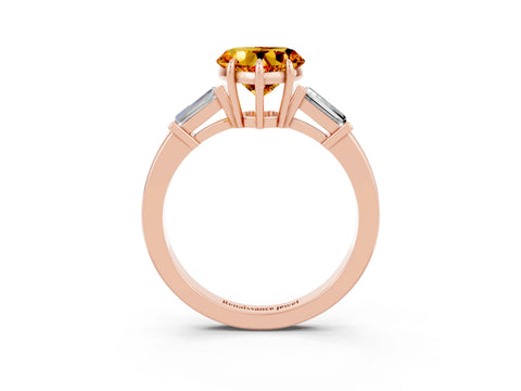 Rose gold Heart Cut Cut Diamond Ring with Tapered Baguette Side Stones in Four-Prong Setting_3