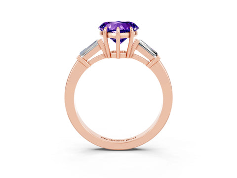 Rose gold Heart Cut Cut Diamond Ring with Tapered Baguette Side Stones in Four-Prong Setting_3