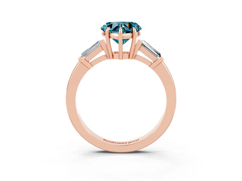 Rose gold Heart Cut Cut Diamond Ring with Tapered Baguette Side Stones in Four-Prong Setting_3