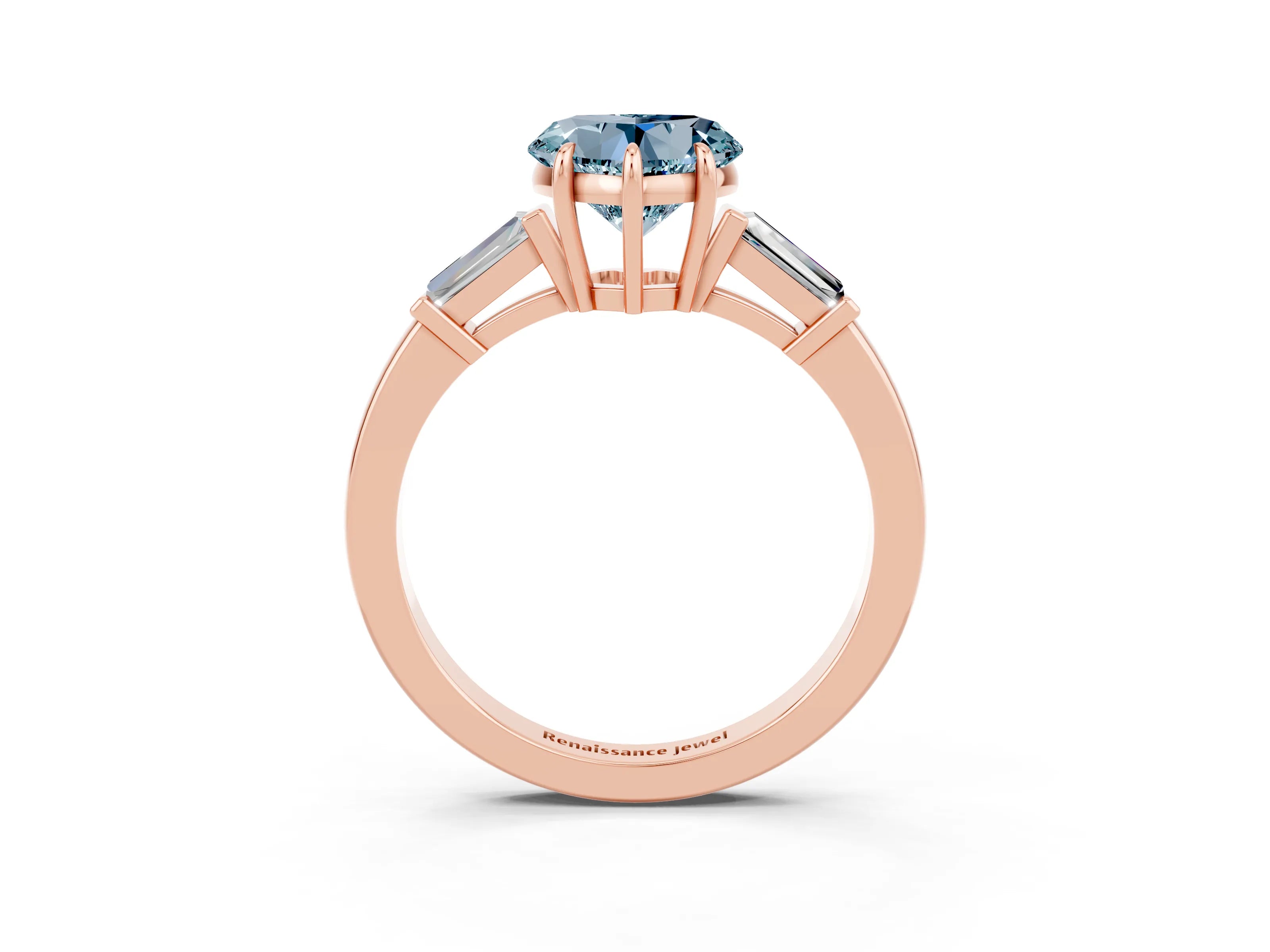 Rose gold Heart Cut Cut Diamond Ring with Tapered Baguette Side Stones in Four-Prong Setting_3
