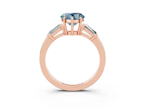 Rose gold Heart Cut Cut Diamond Ring with Tapered Baguette Side Stones in Four-Prong Setting_3