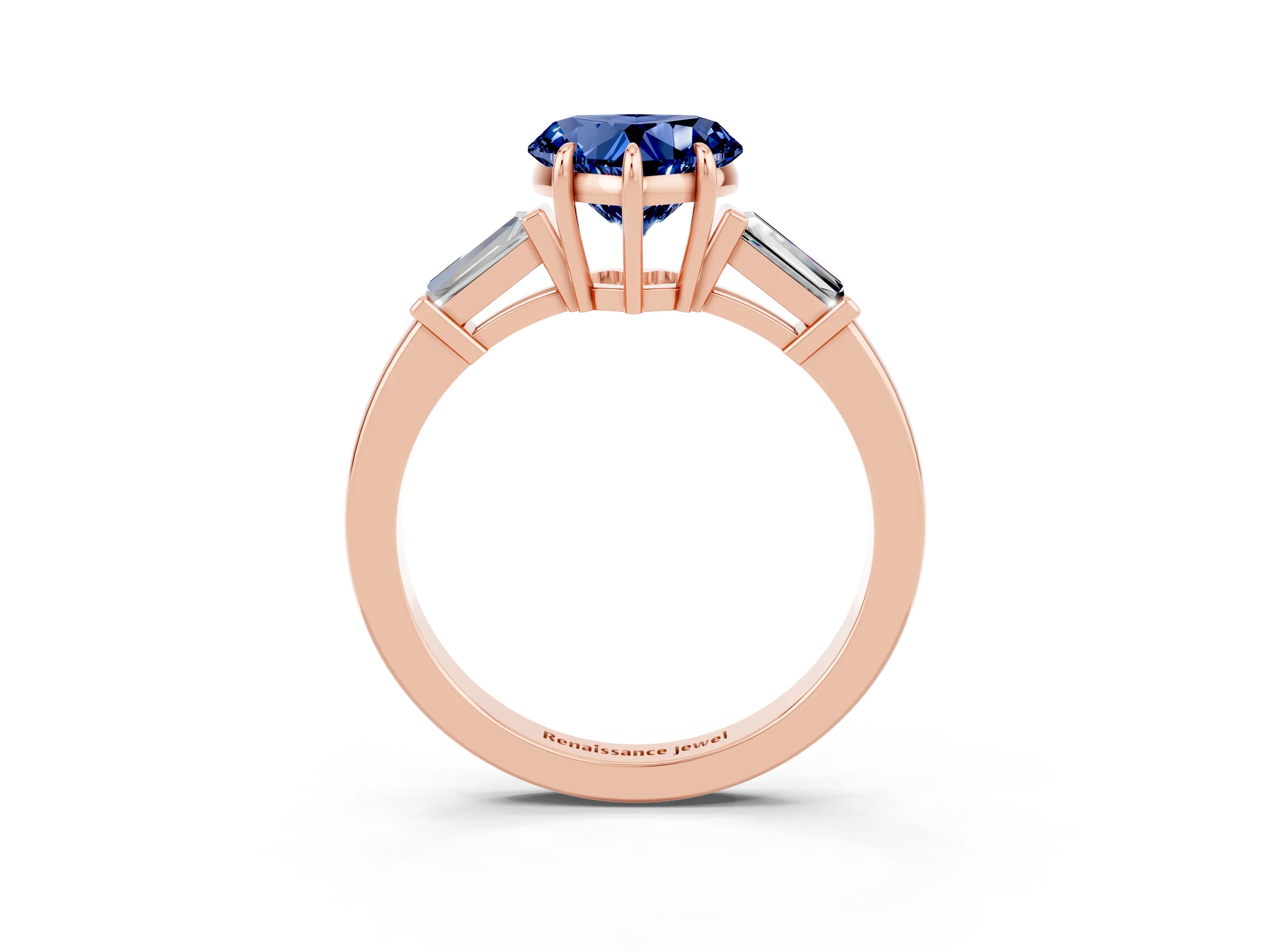 Rose gold Heart Cut Cut Diamond Ring with Tapered Baguette Side Stones in Four-Prong Setting_3