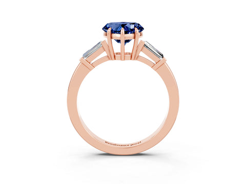 Rose gold Heart Cut Cut Diamond Ring with Tapered Baguette Side Stones in Four-Prong Setting_3