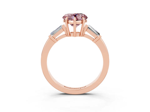 Rose gold Heart Cut Cut Diamond Ring with Tapered Baguette Side Stones in Four-Prong Setting_3