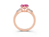 Rose gold Heart Cut Cut Diamond Ring with Tapered Baguette Side Stones in Four-Prong Setting_3