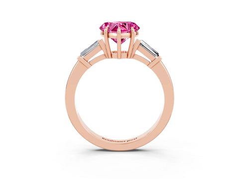 Rose gold Heart Cut Cut Diamond Ring with Tapered Baguette Side Stones in Four-Prong Setting_3