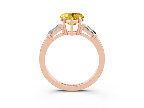 Rose gold Heart Cut Cut Diamond Ring with Tapered Baguette Side Stones in Four-Prong Setting_3