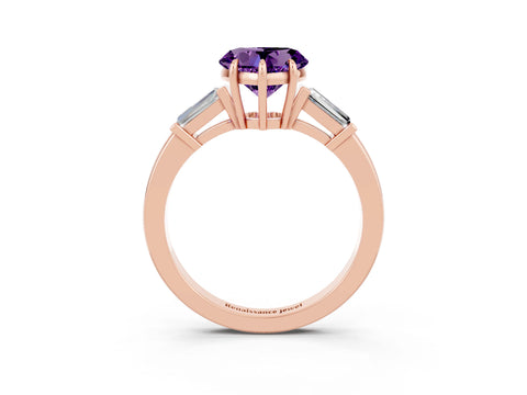 Rose gold Heart Cut Cut Diamond Ring with Tapered Baguette Side Stones in Four-Prong Setting_3