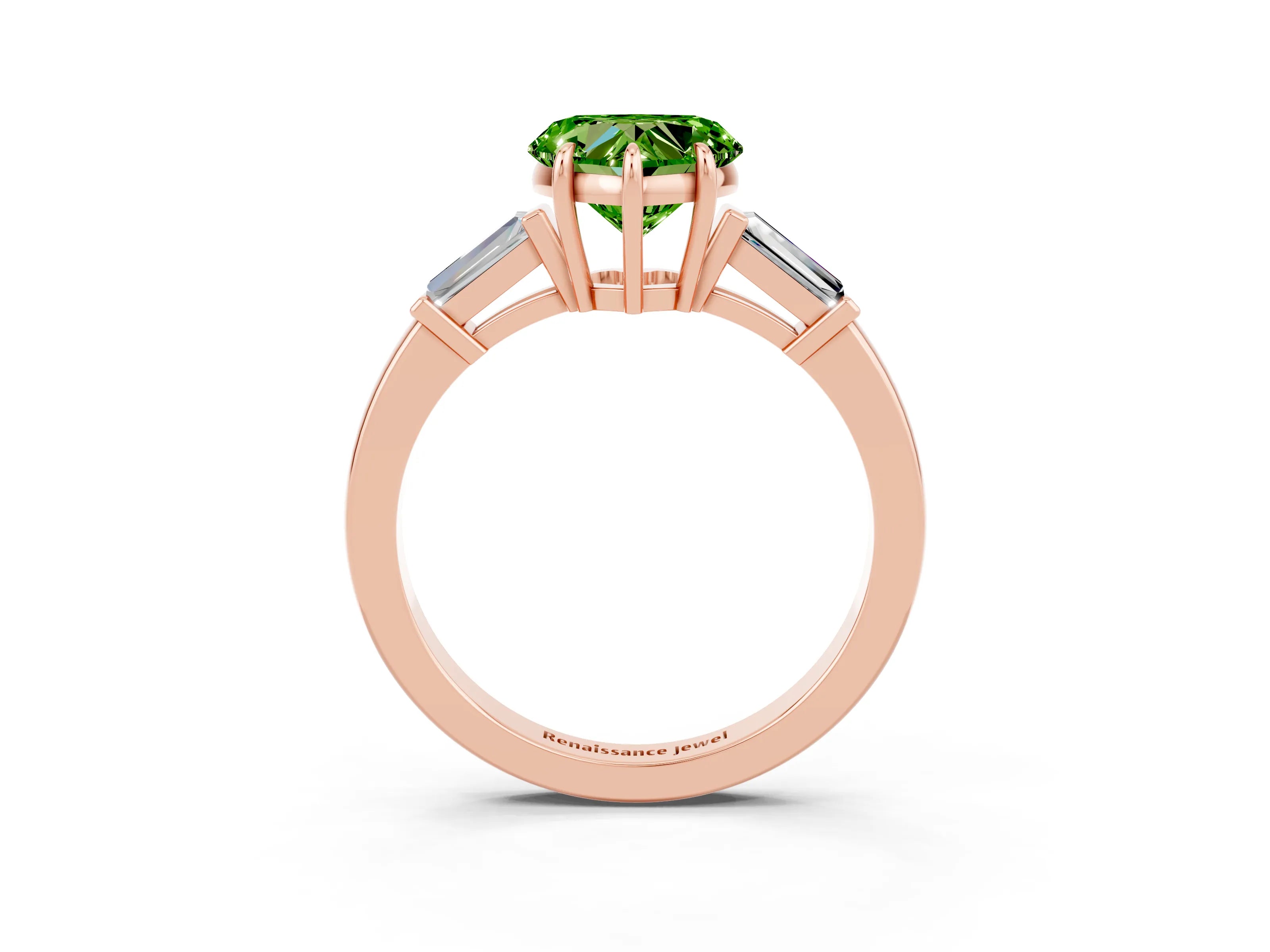 Rose gold Heart Cut Cut Diamond Ring with Tapered Baguette Side Stones in Four-Prong Setting_3