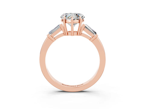 Rose gold Heart Cut Cut Diamond Ring with Tapered Baguette Side Stones in Four-Prong Setting_3