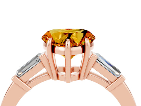 Rose gold Heart Cut Cut Diamond Ring with Tapered Baguette Side Stones in Four-Prong Setting_4