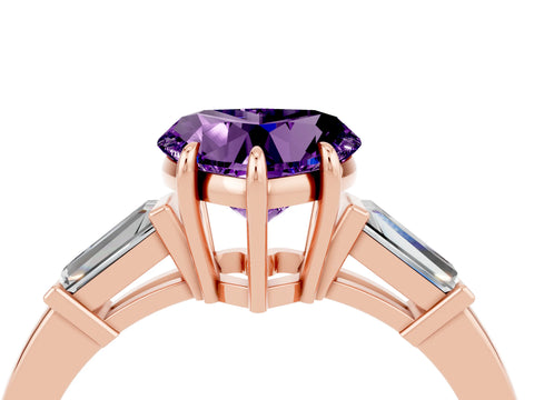 Rose gold Heart Cut Cut Diamond Ring with Tapered Baguette Side Stones in Four-Prong Setting_4