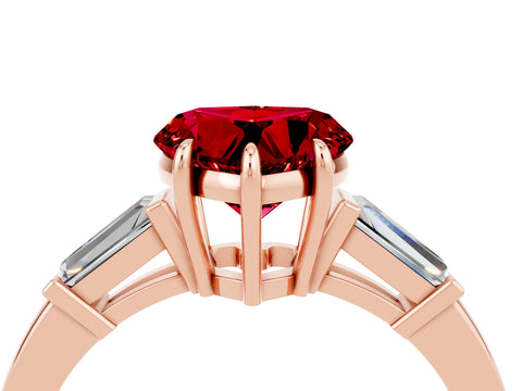 Rose gold Heart Cut Cut Diamond Ring with Tapered Baguette Side Stones in Four-Prong Setting_4