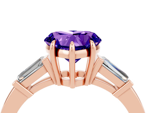 Rose gold Heart Cut Cut Diamond Ring with Tapered Baguette Side Stones in Four-Prong Setting_4