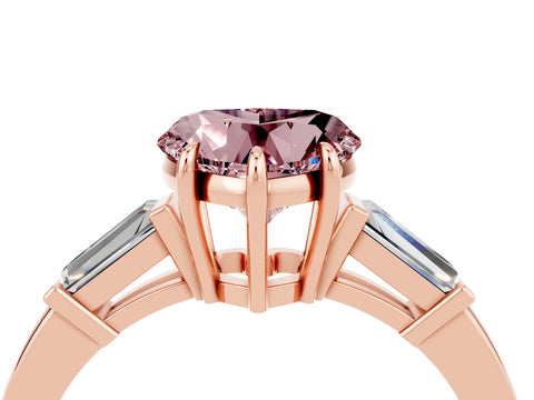 Rose gold Heart Cut Cut Diamond Ring with Tapered Baguette Side Stones in Four-Prong Setting_4