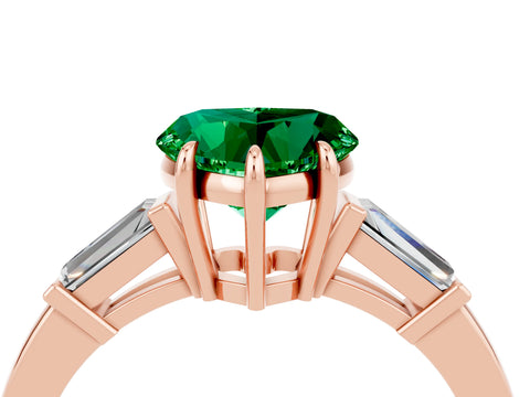 Rose gold Heart Cut Cut Diamond Ring with Tapered Baguette Side Stones in Four-Prong Setting_4