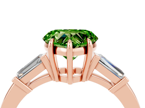 Rose gold Heart Cut Cut Diamond Ring with Tapered Baguette Side Stones in Four-Prong Setting_4