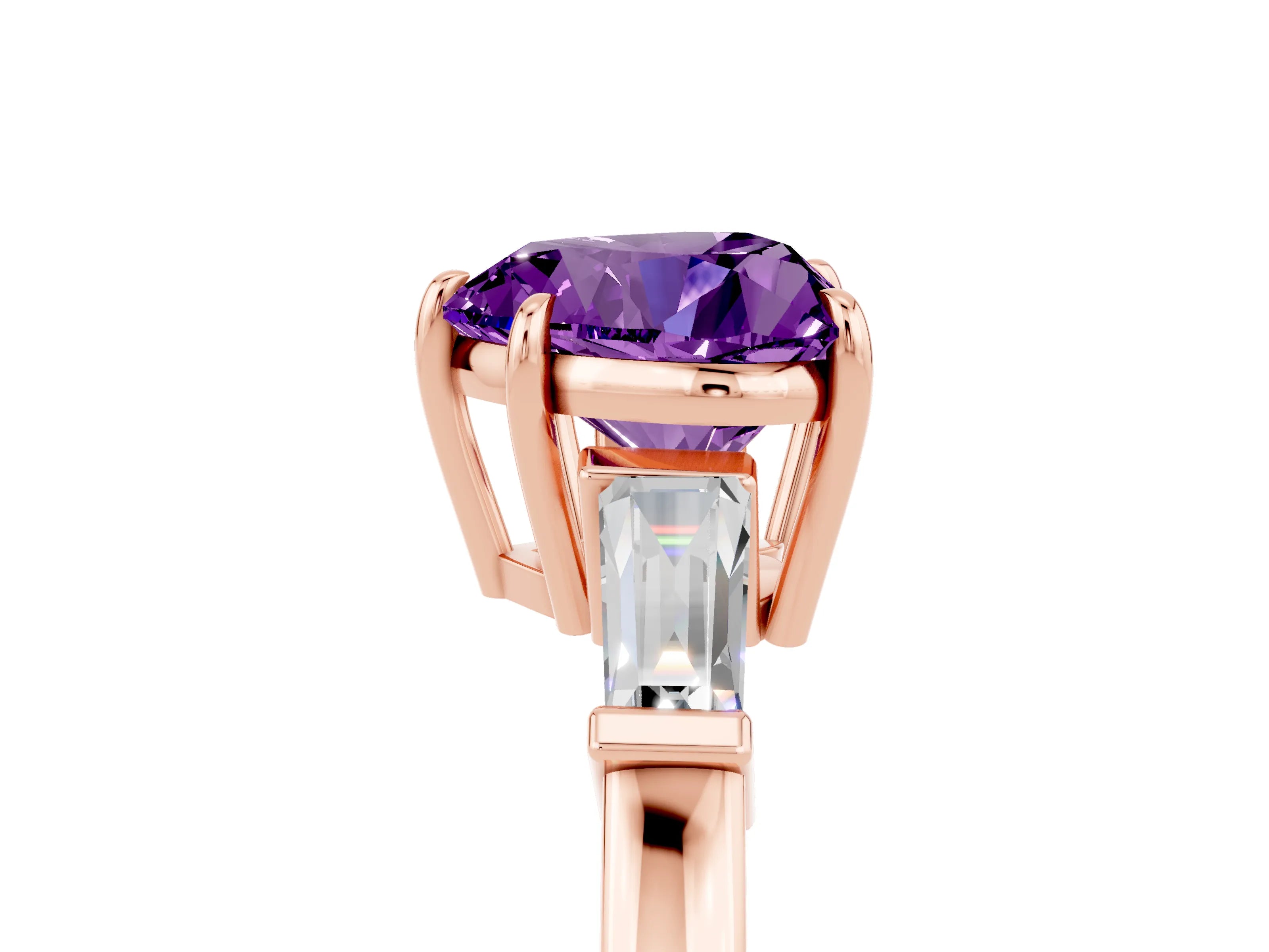 Rose gold Heart Cut Cut Diamond Ring with Tapered Baguette Side Stones in Four-Prong Setting_5