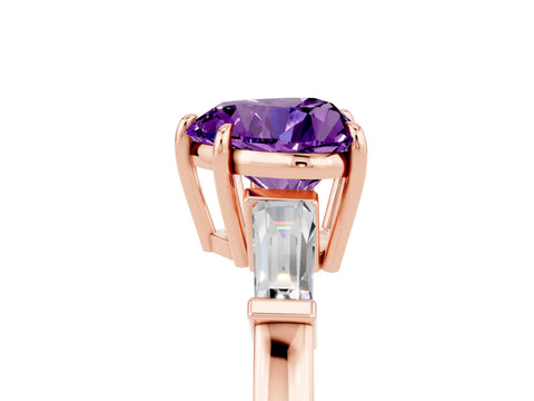 Rose gold Heart Cut Cut Diamond Ring with Tapered Baguette Side Stones in Four-Prong Setting_5