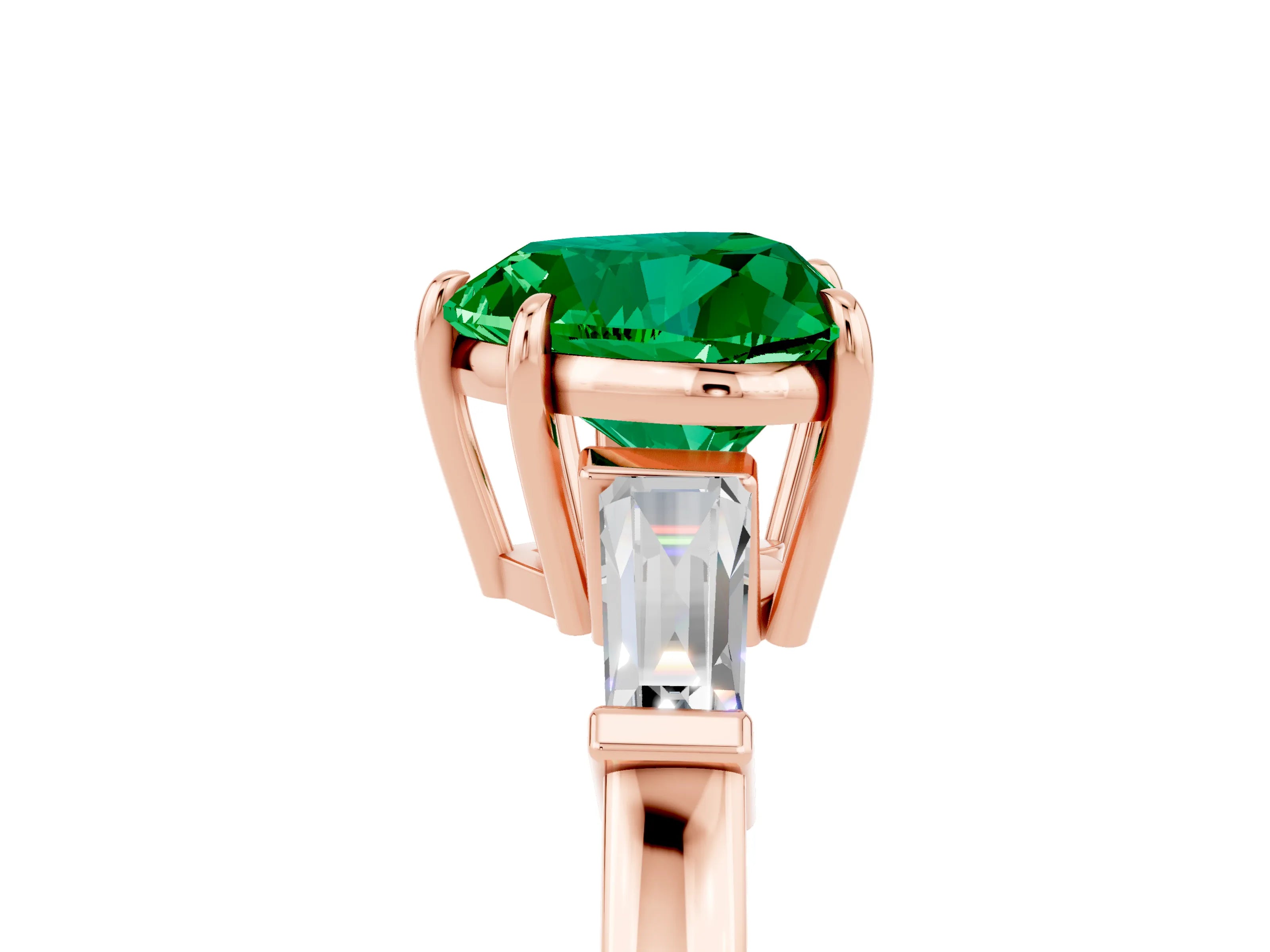 Rose gold Heart Cut Cut Diamond Ring with Tapered Baguette Side Stones in Four-Prong Setting_5
