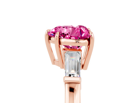 Rose gold Heart Cut Cut Diamond Ring with Tapered Baguette Side Stones in Four-Prong Setting_5