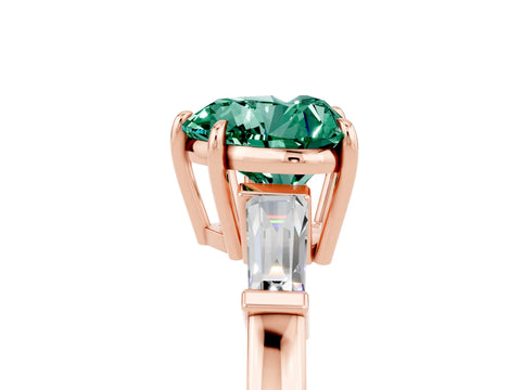 Rose gold Heart Cut Cut Diamond Ring with Tapered Baguette Side Stones in Four-Prong Setting_5