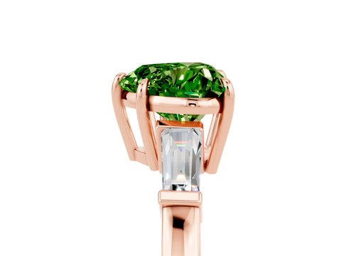 Rose gold Heart Cut Cut Diamond Ring with Tapered Baguette Side Stones in Four-Prong Setting_5