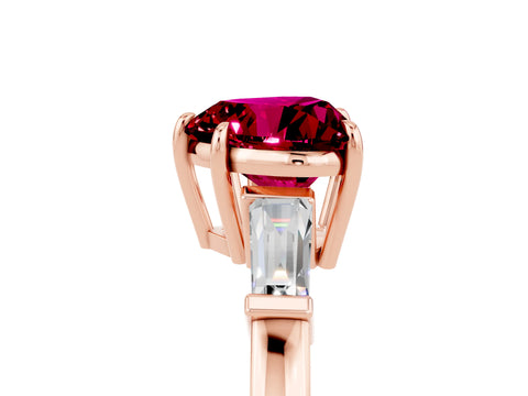 Rose gold Heart Cut Cut Diamond Ring with Tapered Baguette Side Stones in Four-Prong Setting_5