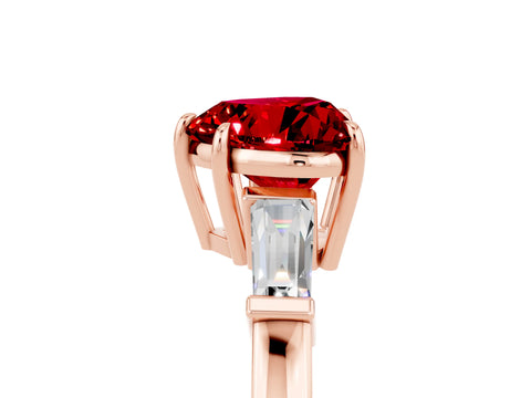 Rose gold Heart Cut Cut Diamond Ring with Tapered Baguette Side Stones in Four-Prong Setting_5