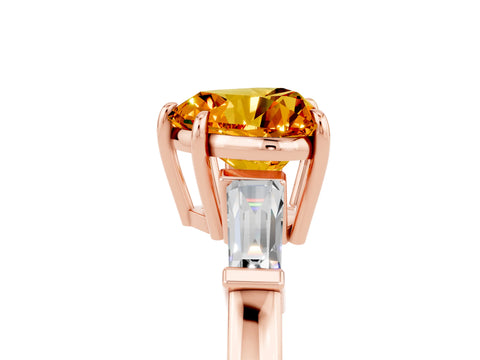 Rose gold Heart Cut Cut Diamond Ring with Tapered Baguette Side Stones in Four-Prong Setting_5