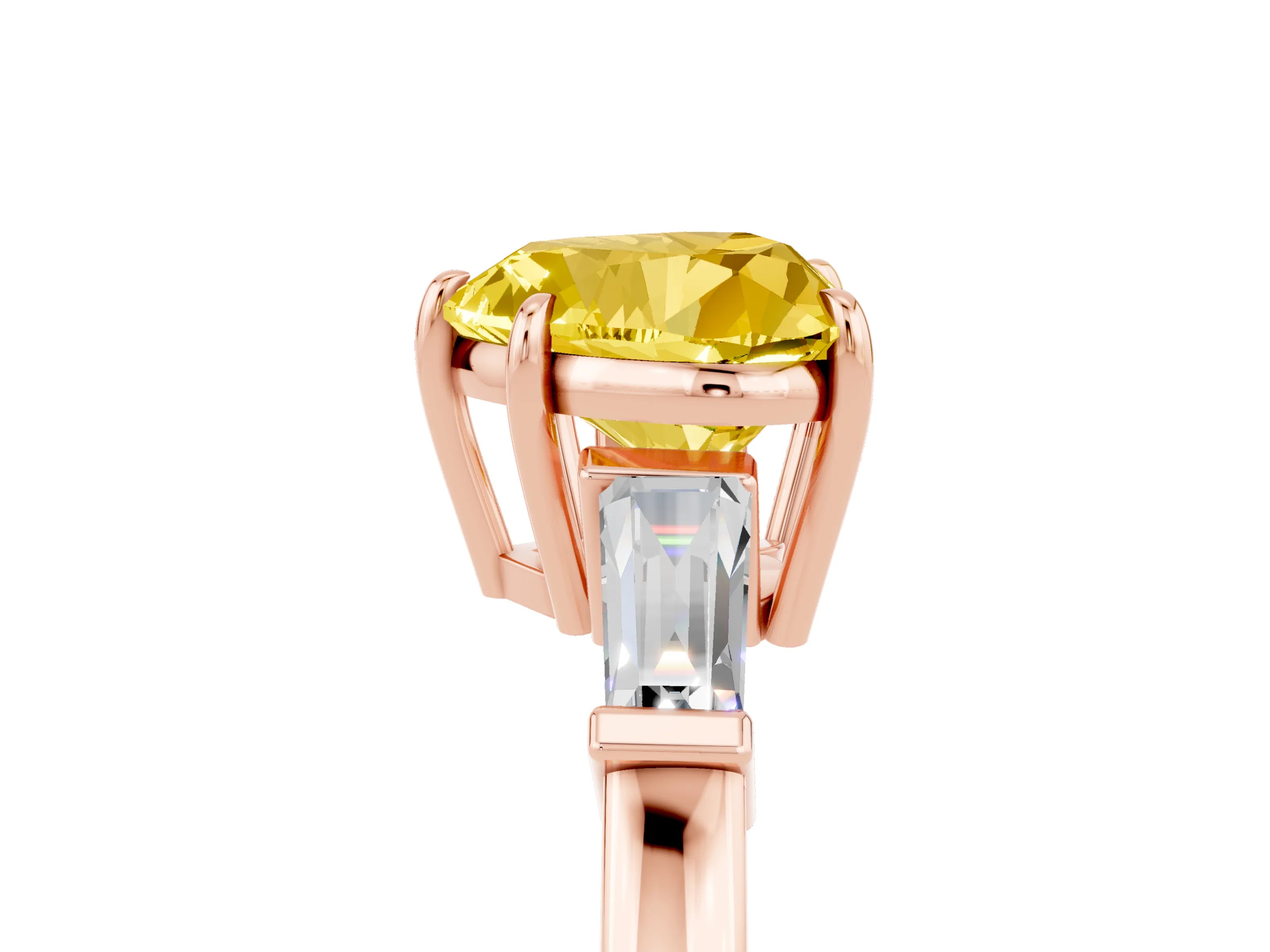 Rose gold Heart Cut Cut Diamond Ring with Tapered Baguette Side Stones in Four-Prong Setting_5