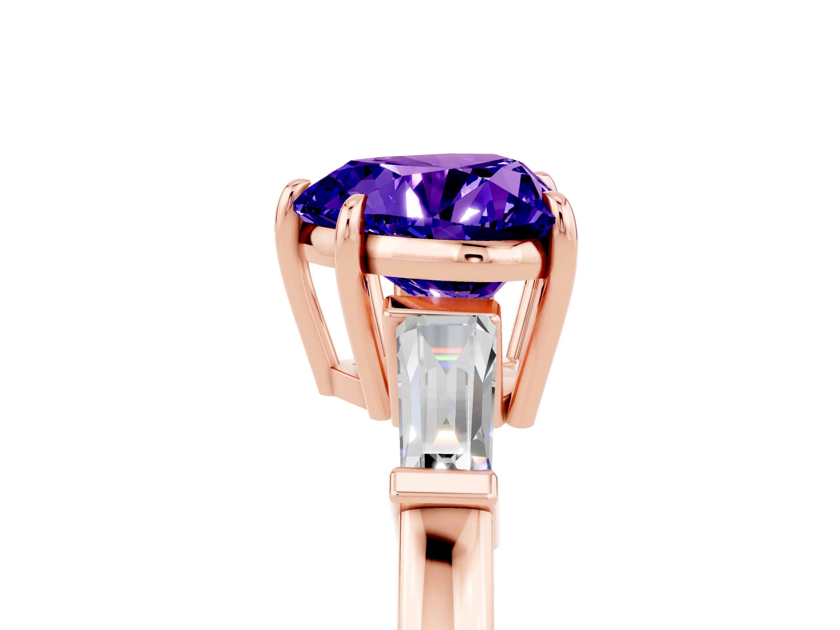 Rose gold Heart Cut Cut Diamond Ring with Tapered Baguette Side Stones in Four-Prong Setting_5