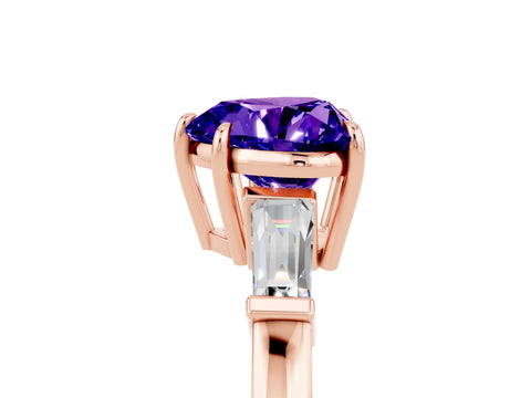 Rose gold Heart Cut Cut Diamond Ring with Tapered Baguette Side Stones in Four-Prong Setting_5