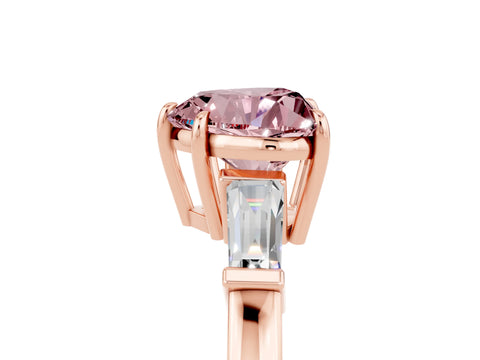 Rose gold Heart Cut Cut Diamond Ring with Tapered Baguette Side Stones in Four-Prong Setting_5