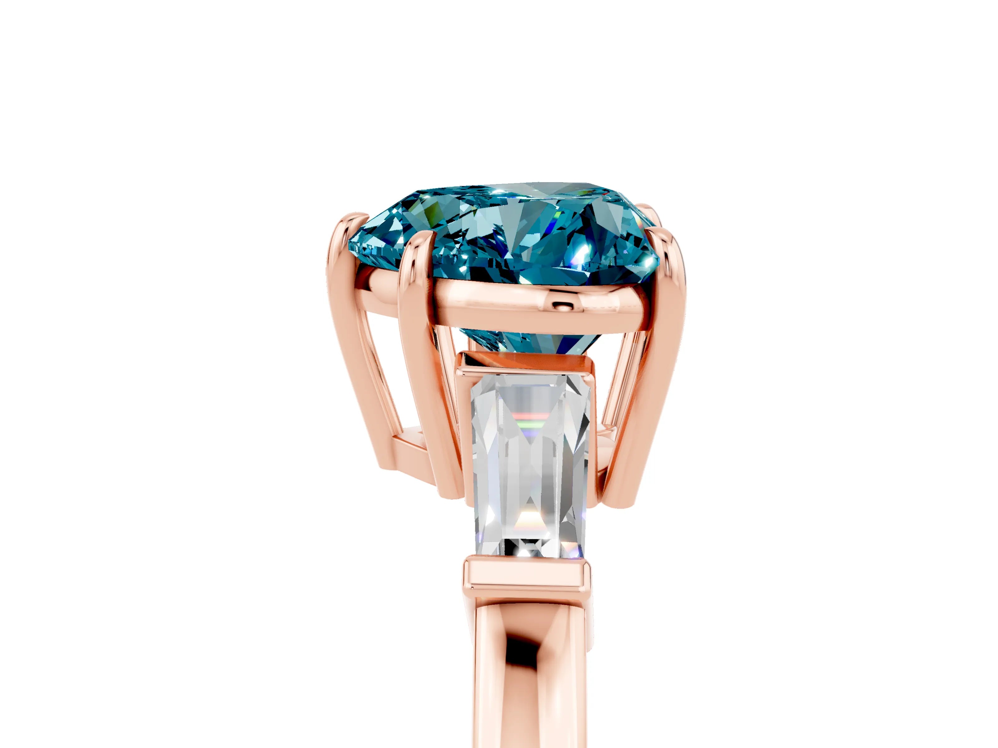 Rose gold Heart Cut Cut Diamond Ring with Tapered Baguette Side Stones in Four-Prong Setting_5