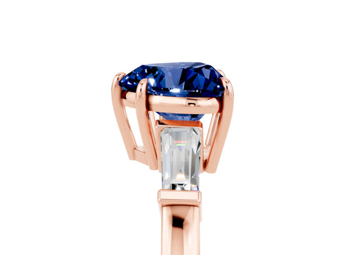 Rose gold Heart Cut Cut Diamond Ring with Tapered Baguette Side Stones in Four-Prong Setting_5