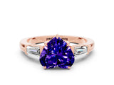 Rose gold Heart Cut Cut Diamond Ring with Tapered Baguette Side Stones in Four-Prong Setting