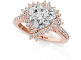 Rose gold Heart Cut Cut Diamond Sunburst Halo Engagement Ring with Pavé Band_4