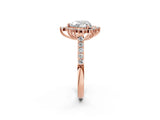 Rose gold Heart Cut Cut Diamond Sunburst Halo Engagement Ring with Pavé Band_5